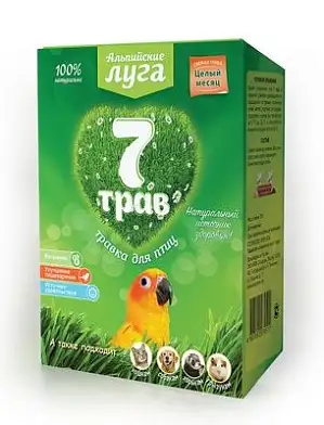 Альпийские луга лакомство травка "7 трав" для птиц (лоток), набор для проращивания