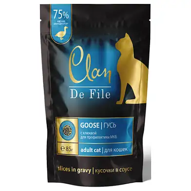 Clan de file влажный корм для кошек кусочки в соусе, гусь с клюквой (пауч)
