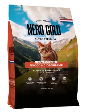 NERO GOLD super premium HEALTHY SKIN All life Stages Salmon Сухой корм для кошек и котят всех возрастов с лососем и овощами 